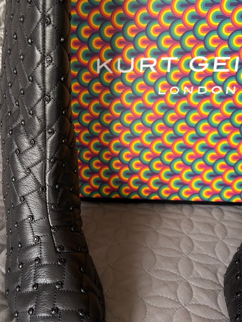 Kurt Geiger Full Leather Quilted Pointed Toe Booties with Gold Caps - Black - Picture 5 of 10